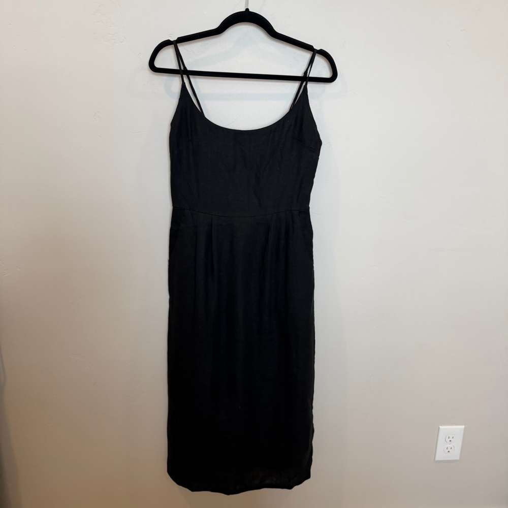 Quince 100% European Linen Scoop Neck Midi Dress, Black, Small - Picture 4 of 11